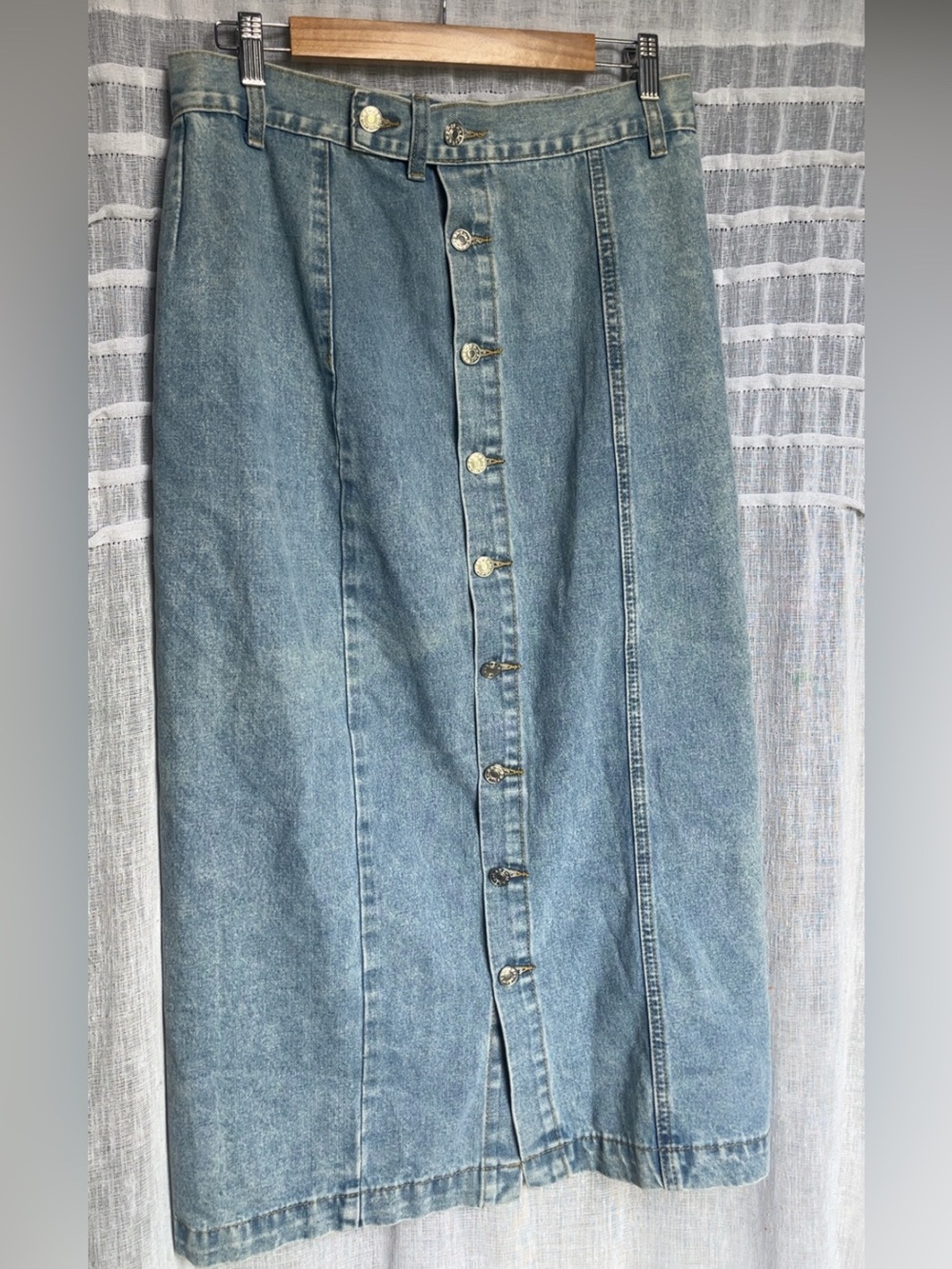 SHEIN Light Blue Denim Button-Front Midi Skirt